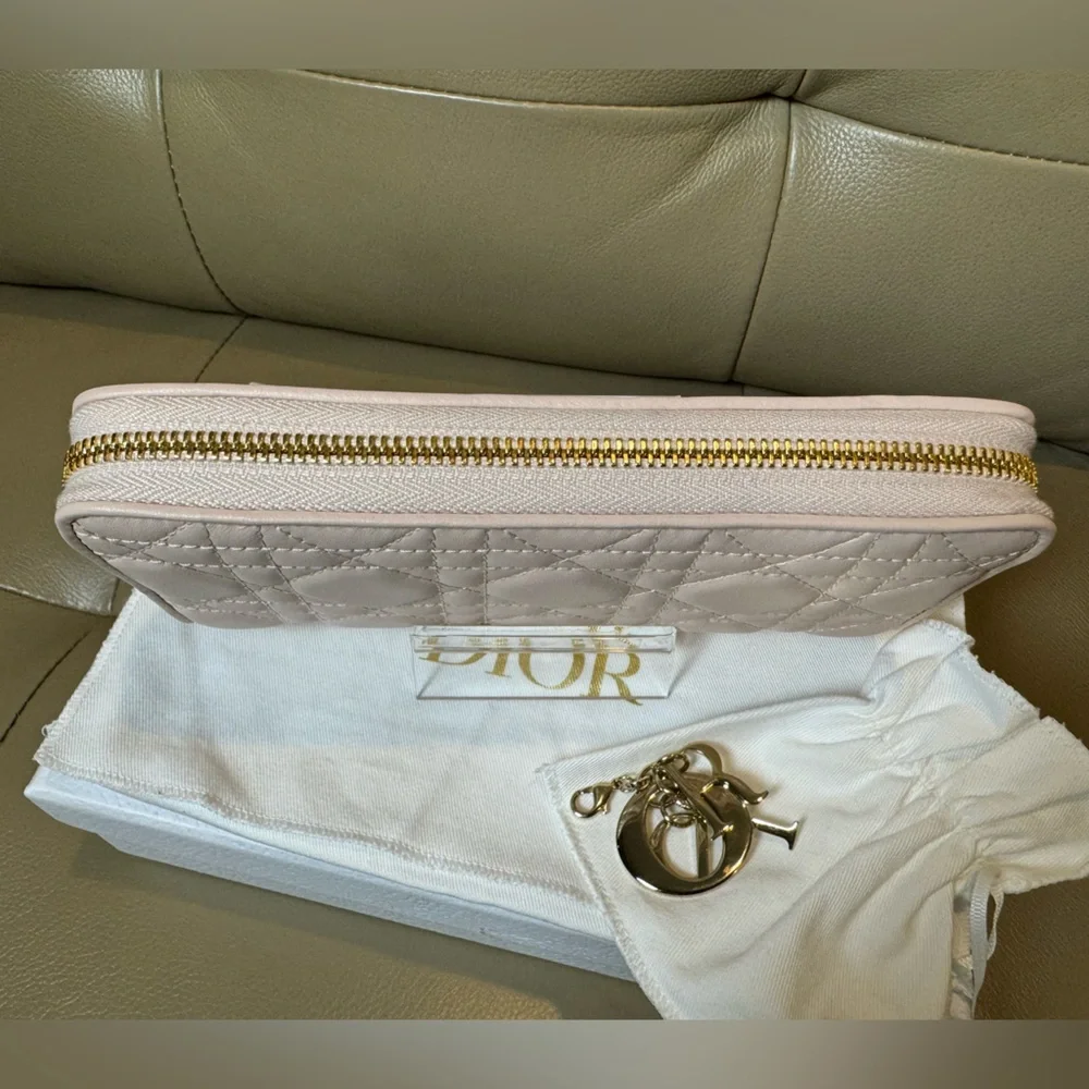Dior Quilted Cannage Leather Zip Wallet in Pale Pink with Gold Hardware, NWOT